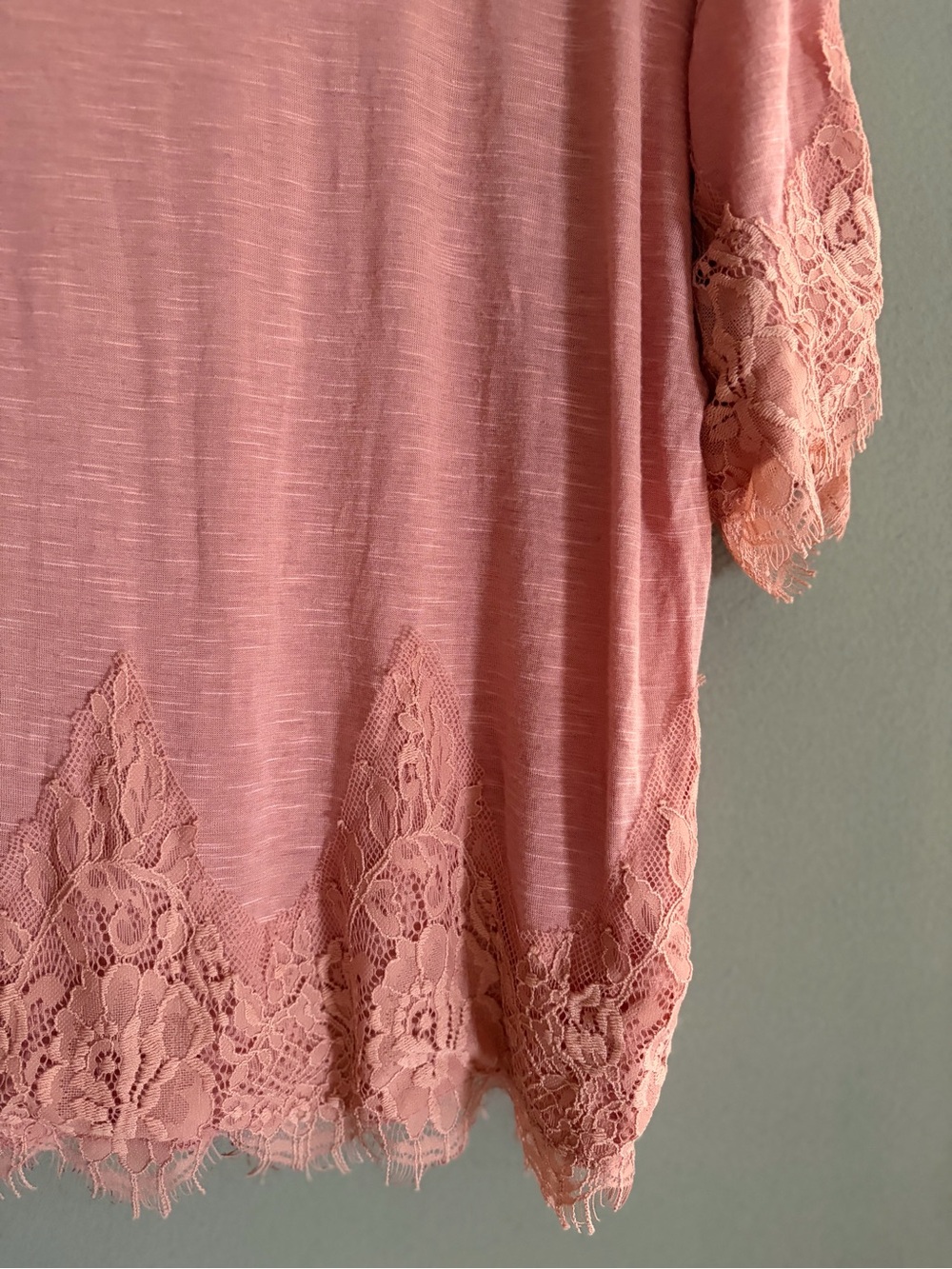 Eyeshadow Top Blush Pink Lace Trim XL Linen Blend Blouse Romantic Boho Coquette - Picture 3 of 13
